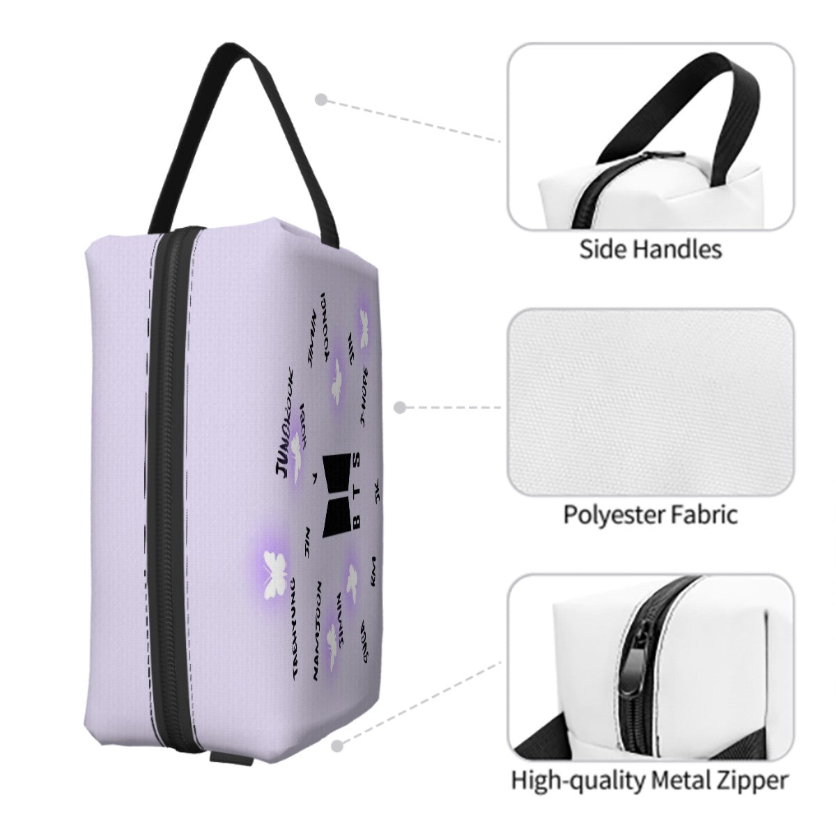 BTS-Inspired Travel Toiletry Bag – BT21, Mikrokosmos & Bangtan Designs