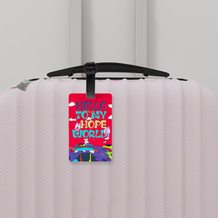 Hobi world luggage tag on a suitcase