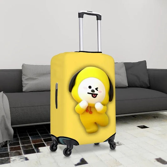 Suitcase with yellow Chimmy design cover in livingroom