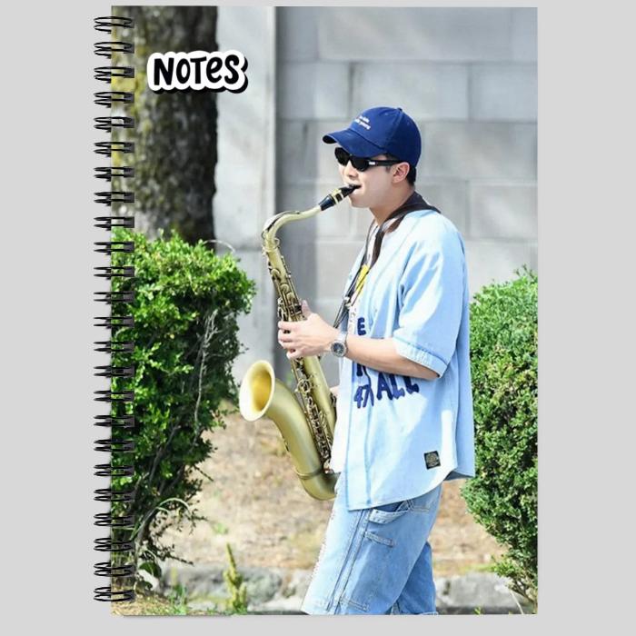 Notebook with picture Namjoon holding a saxophone