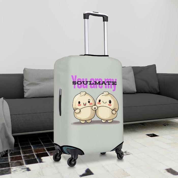 Luggage with suitcase cover Dumpling Friends inspired by Jimin and V of BTS in livingroomd