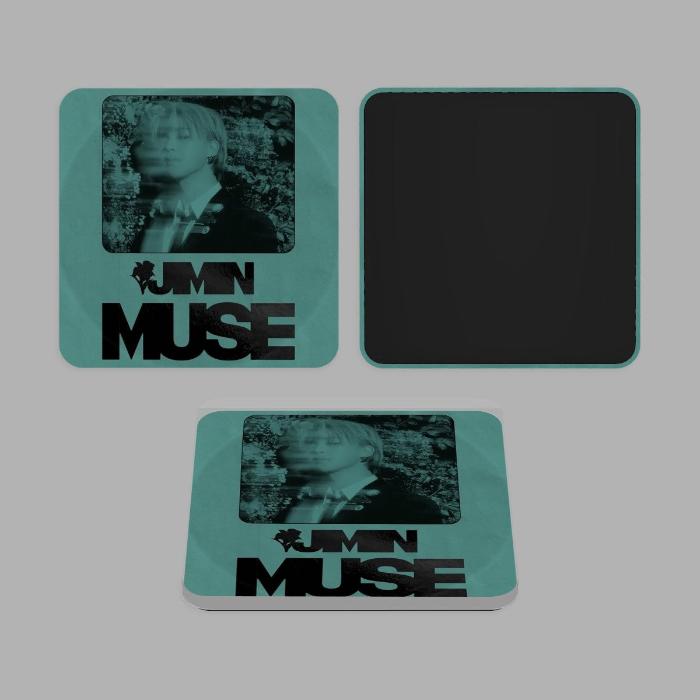 Different angle shot of Jimin Muse album magnet front and back