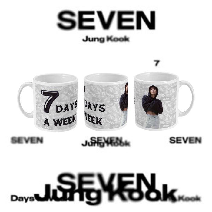 White 11 oz mug with JK song Seven design and background single cover