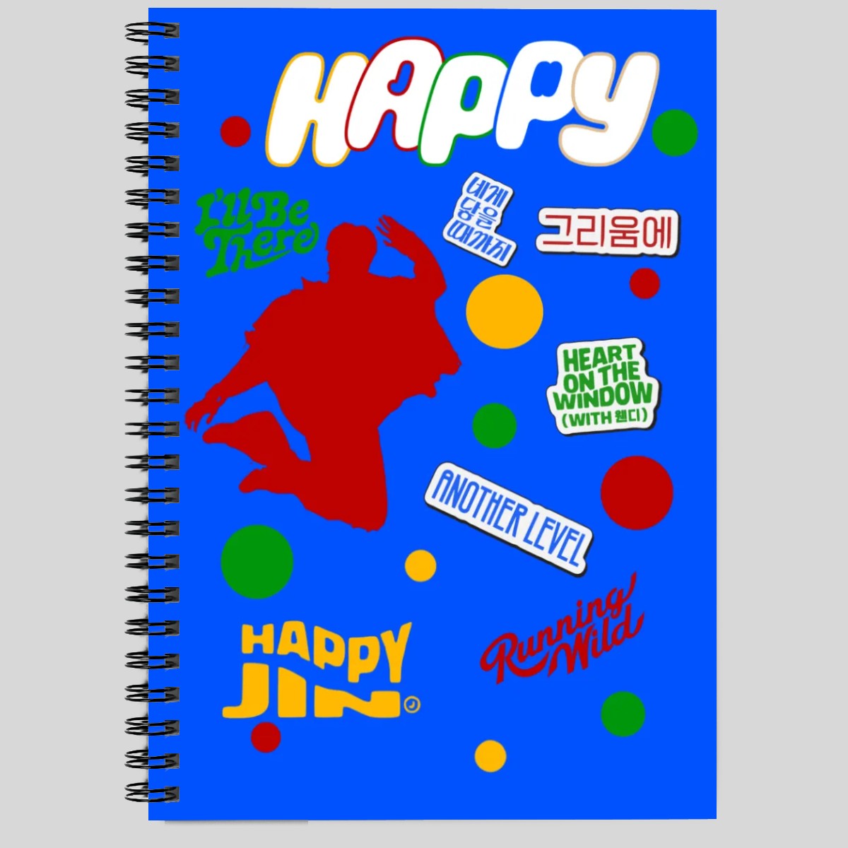 Happy Jin notebook size with plain background