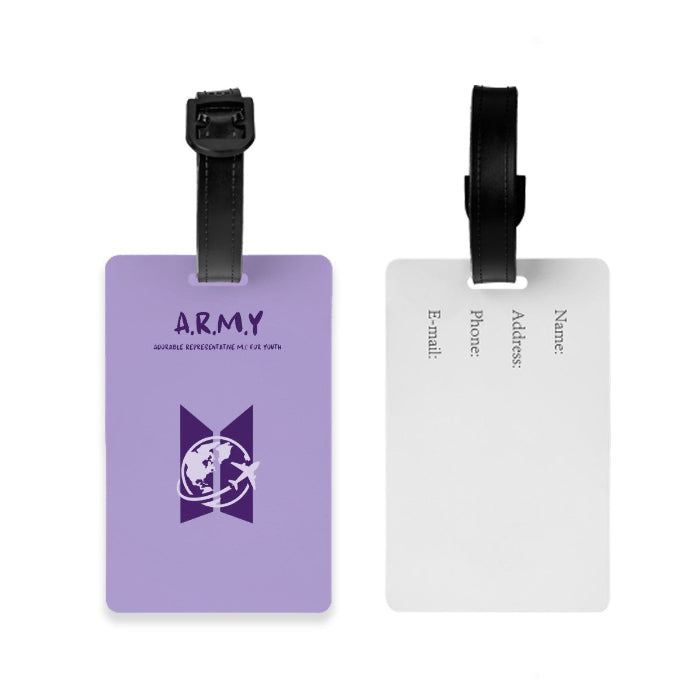 Back and frontside luggage tag ARMY with plain background