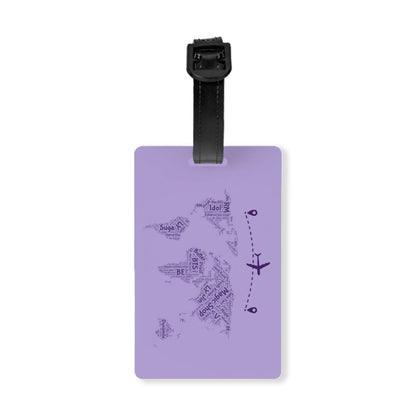 Purple luggage tag map of the soul bts with a plain background