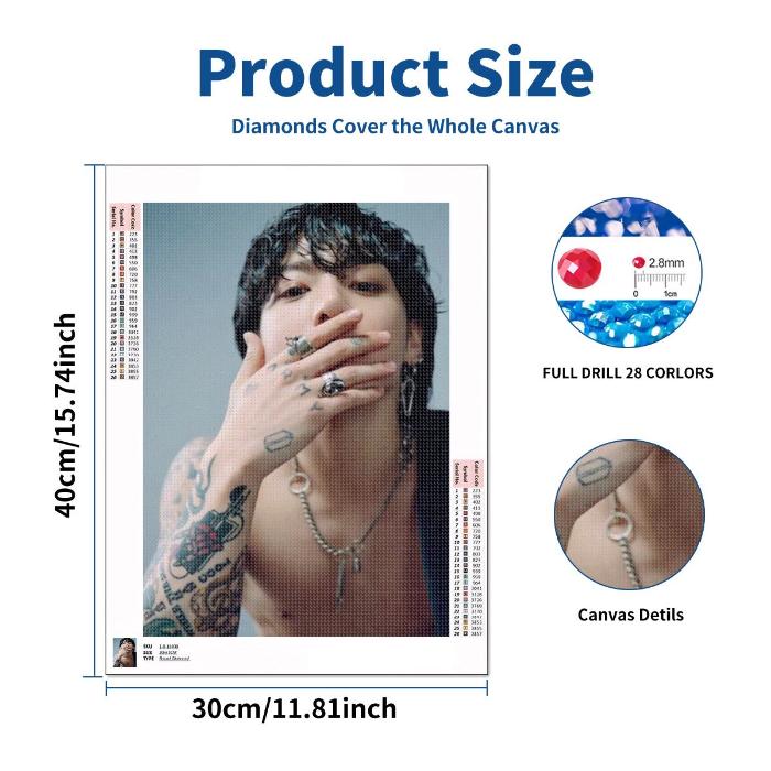 Image of product size of Jungkook's diamond painting wall-art