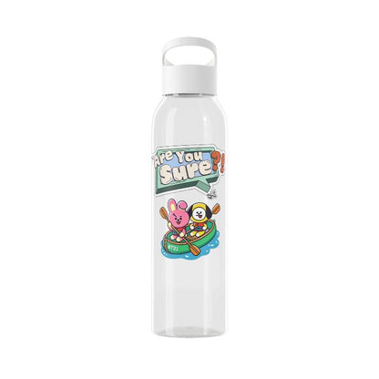 Close-up of white water bottle design AYS chimmy cooky