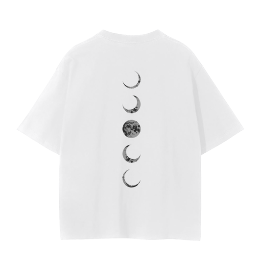 Mock-up of white t-shirt with Jimin tatoo moon phases on the back