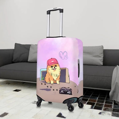 Travel suitcase with Yeontan of BTS Taheyng V suitcase cover standing in a livingroom