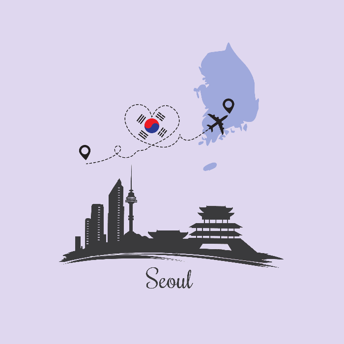 Suitcase cover design with skyline seoul and heartshape south korea flag