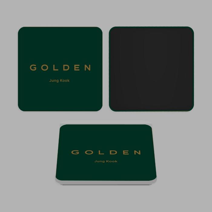 magnet golden album covers of Jungkook from different angles front and back