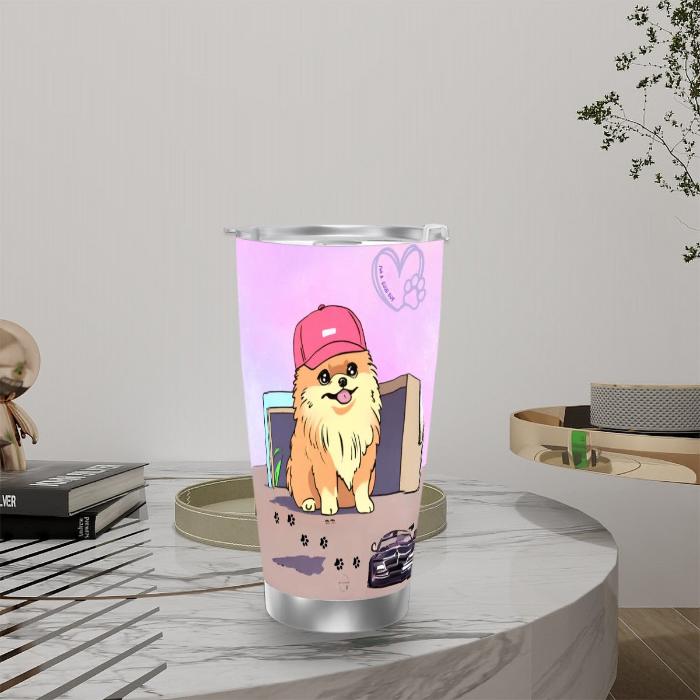 frontside Yeontan taehyung bts insulated tumbler at a table