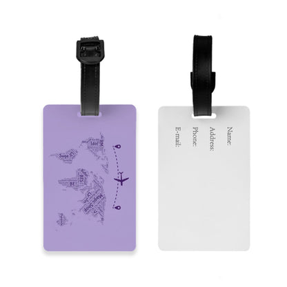 Back and frontsdie purple luggage tag map of the soul bts with a plain background