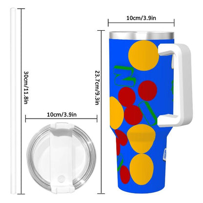 Happy Jin Travel Coffee Mug with Handle and Straw.