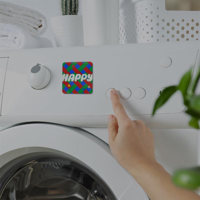 White washing machine with a Happy Jin magnet